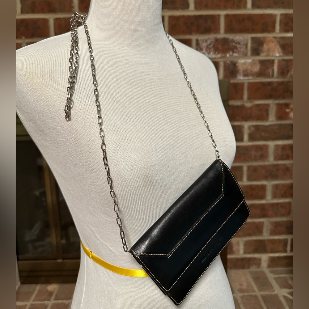 Kenneth Cole Black Leather Super-Mini Bag Edgy Silver-tone Chain Strap Minimal - Picture 15 of 16